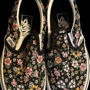 Black Flower Vans Slides
